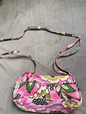 Vera Bradley Pink Floral Quilted Crossbody with Green Accents
